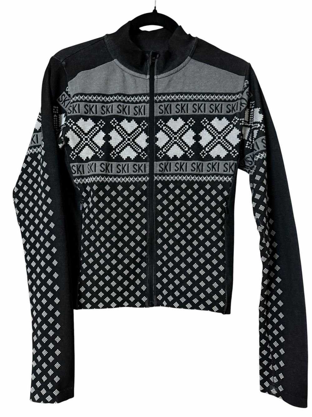 Women’s Black & Gray Ski-Print Full-Zip Jacket